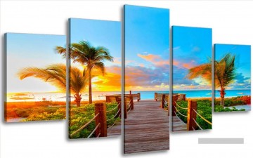Tableaux muraux Blocs œuvres - bord de mer de lever de soleil dans les panneaux